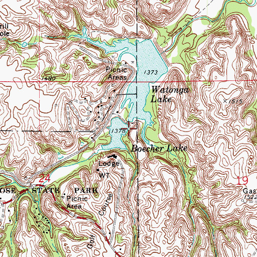 Topographic Map of Boecher Lake Dam, OK