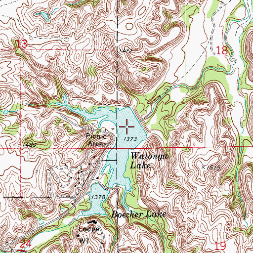 Topographic Map of Watonga Lake Dam, OK