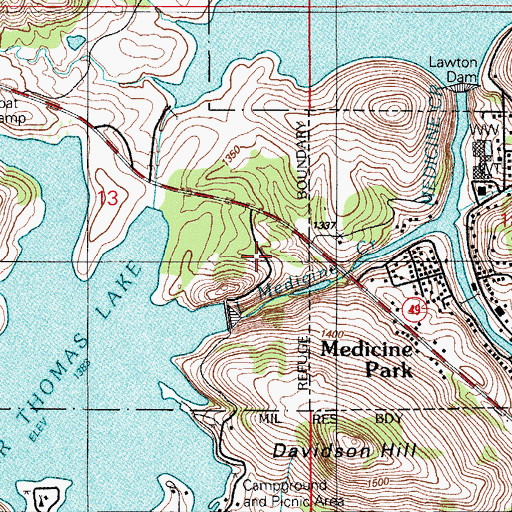 Topographic Map of Elmer Thomas Lake Dam, OK