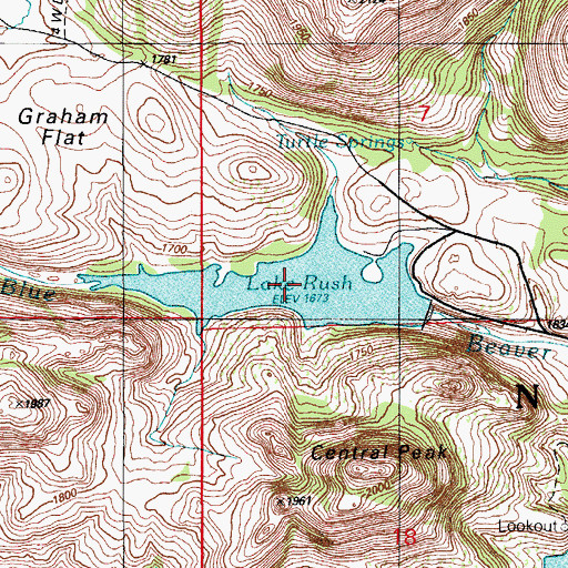 Topographic Map of Lake Rush, OK
