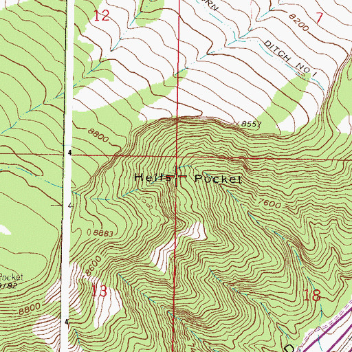 Topographic Map of Hells Pocket, CO