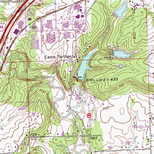 Topographic Map of Parthenia Dam, OK