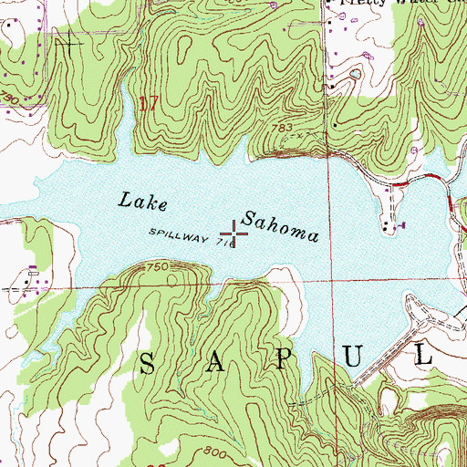 Topographic Map of Lake Sahoma, OK