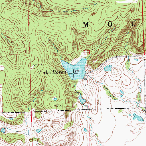 Topographic Map of Lake Boren Dam, OK
