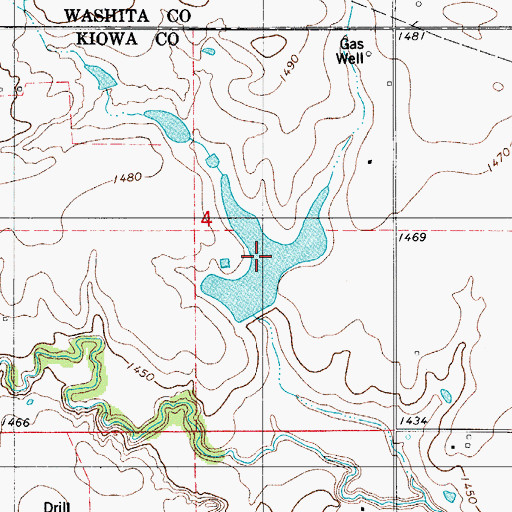 Topographic Map of Rainy Mountain Creek Site 33 Reservoir, OK