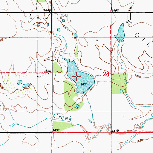Topographic Map of Rainy Mountain Creek Site 25 Reservoir, OK