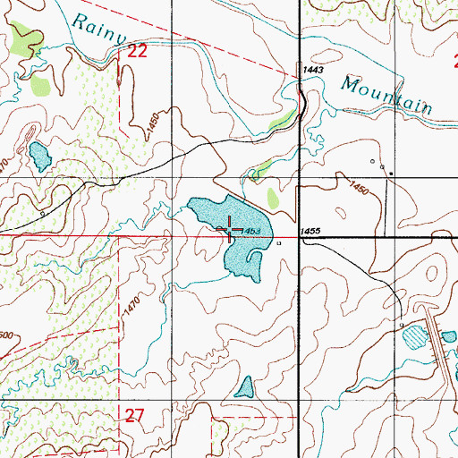 Topographic Map of Rainy Mountain Creek Site 21 Reservoir, OK