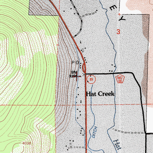 Topographic Map of Hat Creek, CA