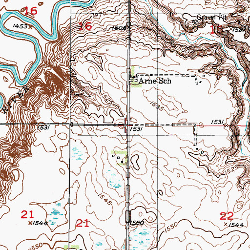 Topographic Map of Township of Arne, ND