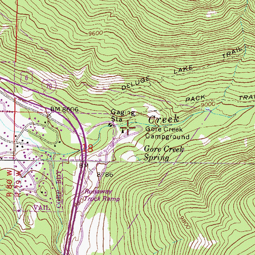Topographic Map of Gore Creek Campground, CO