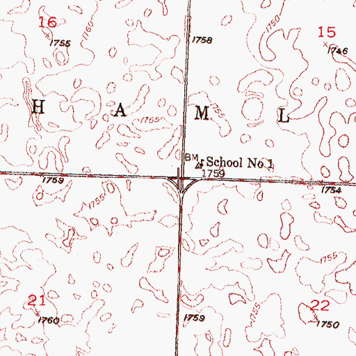Topographic Map of Township of Hamlet, ND