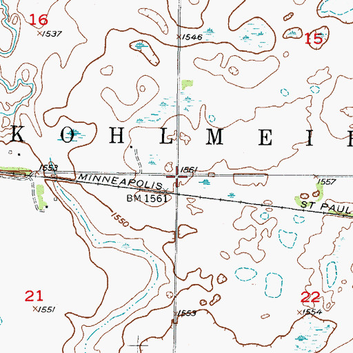 Topographic Map of Township of Kohlmeier, ND