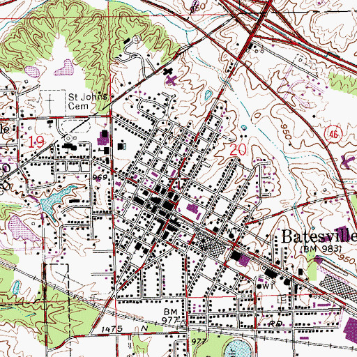 Topographic Map of Batesville Post Office, IN