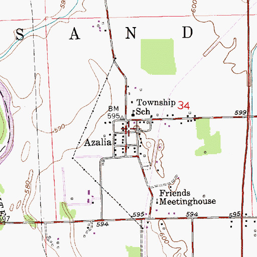 Topographic Map of Azalia Post Office, IN