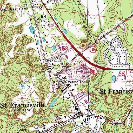 Topographic Map of First Baptist Church, LA