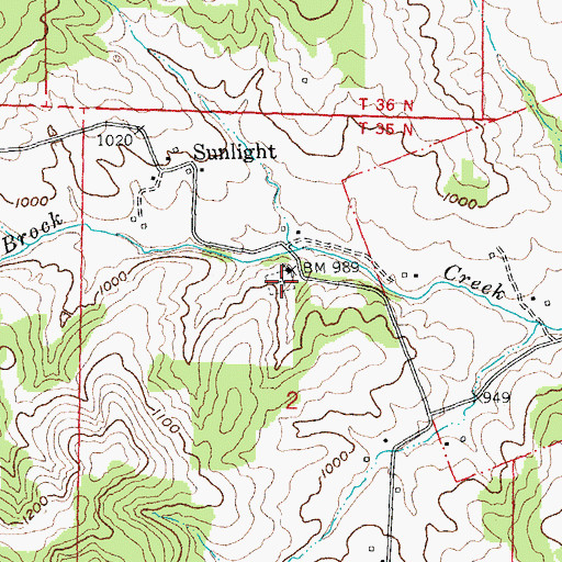 Topographic Map of Sunlight Cemetery, MO