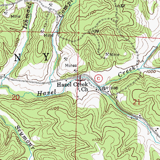 Topographic Map of Hazel Creek Cemetery, MO