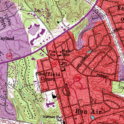 Topographic Map of Bon Air Branch Richmond Post Office, VA