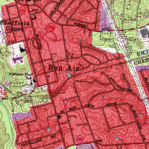 Topographic Map of Bon Air Historic District, VA