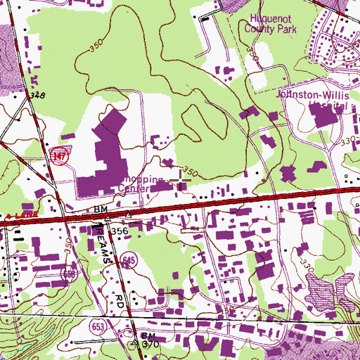 Topographic Map of Chesterfield Towne Center Shopping Center, VA