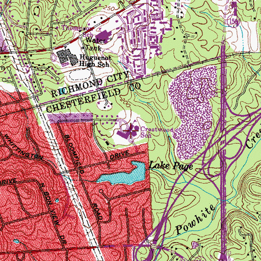 Topographic Map of Crestwood Elementary School, VA
