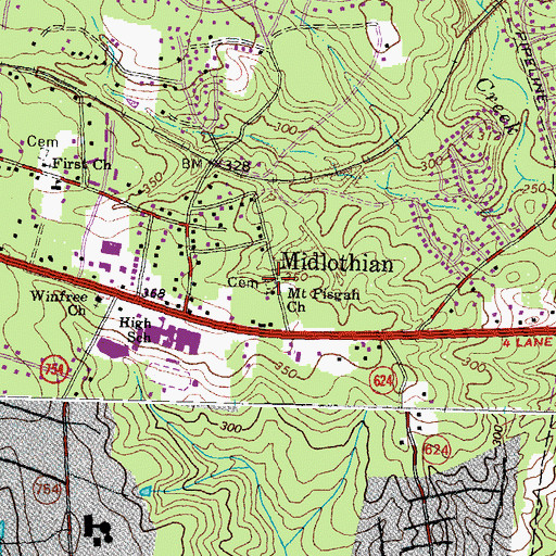 Topographic Map of Mount Pisgah Cemetery, VA