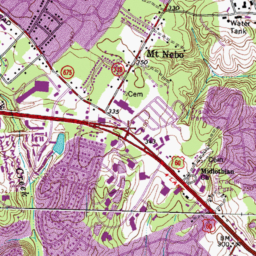 Topographic Map of Tinsleys, VA