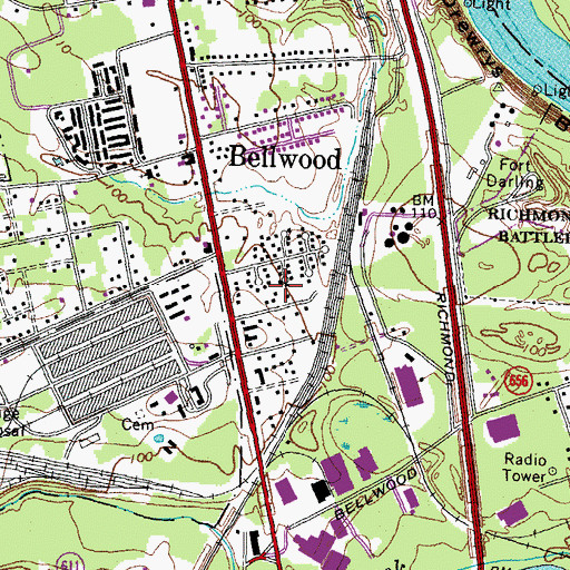 Topographic Map of Bellwood Terrace, VA