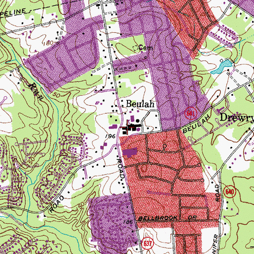 Topographic Map of Beulah United Methodist Church, VA