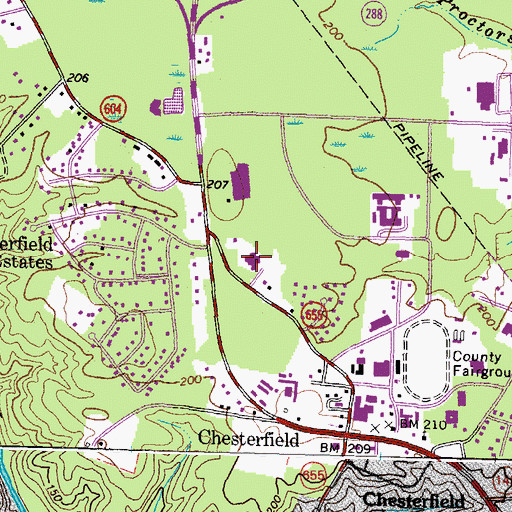 Topographic Map of Chesterfield County Public Library, VA