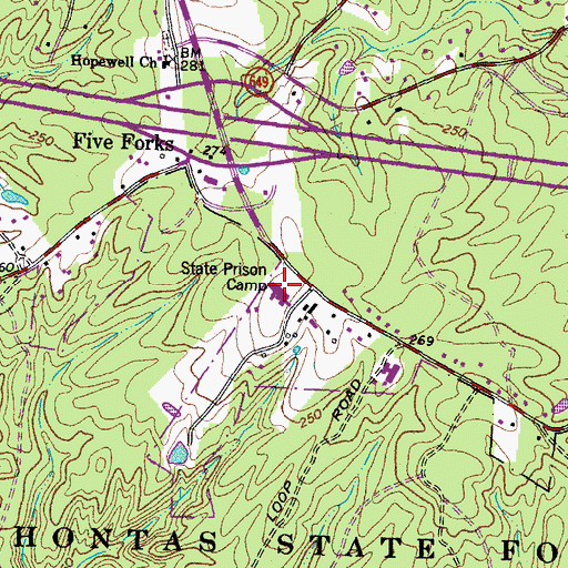 Topographic Map of Pre-Release Activities Center, VA