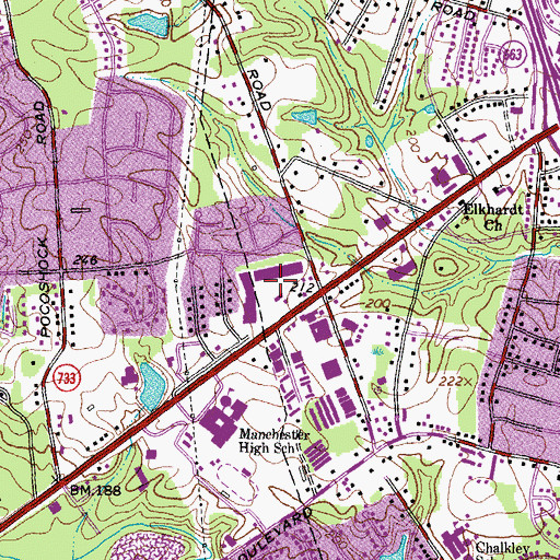 Topographic Map of Threehundred Sixty West Shopping Center, VA