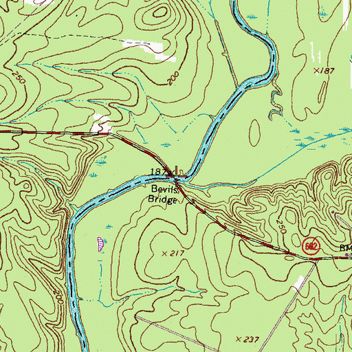 Topographic Map of Bevils Bridge, VA
