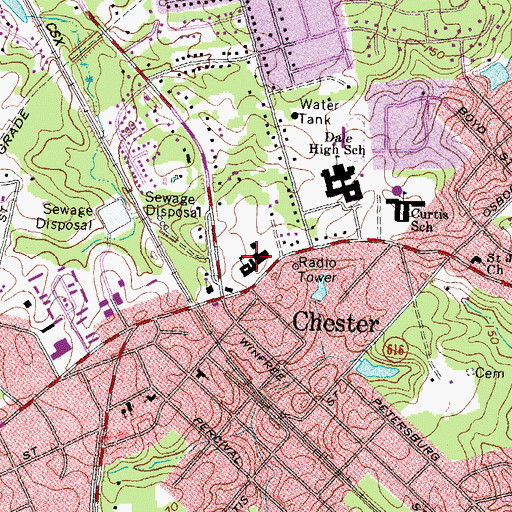 Topographic Map of Chester Middle School, VA
