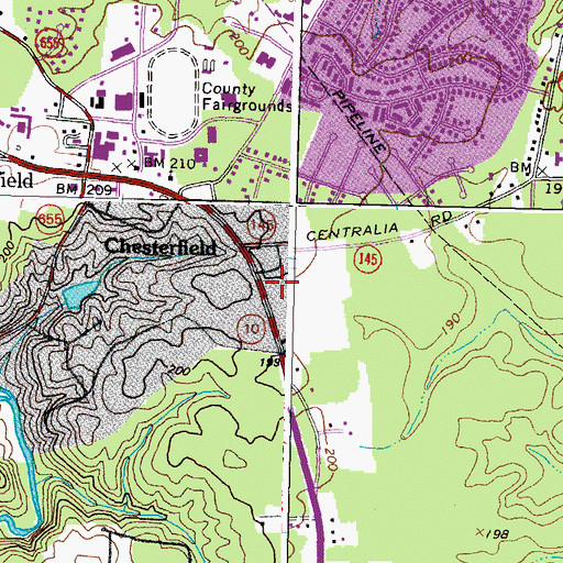 Topographic Map of Chesterfield Meadows Shopping Center, VA
