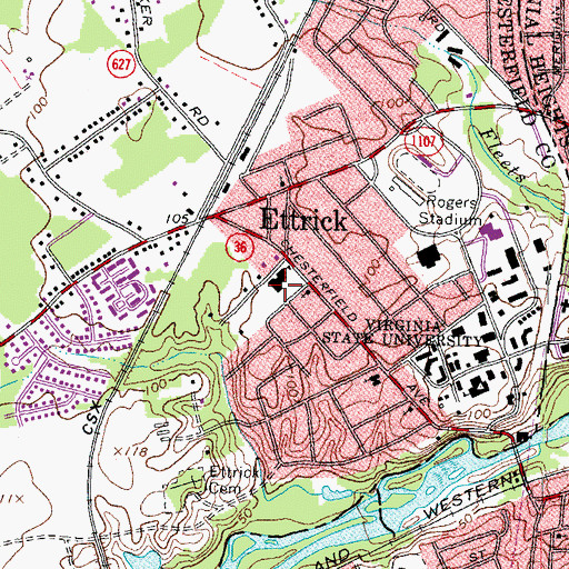 Topographic Map of Ettrick Elementary School, VA
