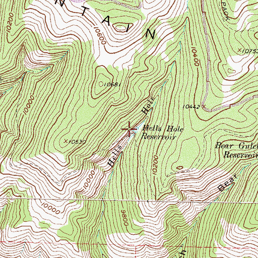 Topographic Map of Hells Hole Reservoir, CO