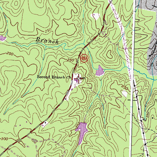 Topographic Map of Second Branch Baptist Church, VA