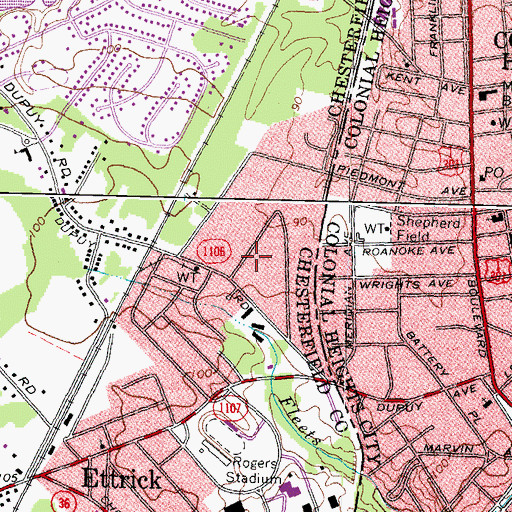 Topographic Map of West Chesterfield Heights, VA