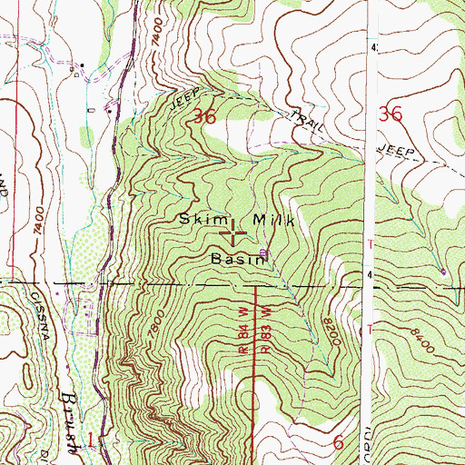 Topographic Map of Skim Milk Basin, CO