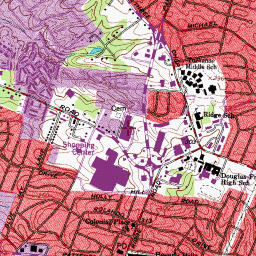 Topographic Map of Parham Plaza Shopping Center, VA