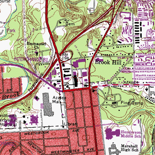 Topographic Map of Brook Hill Azalea Shopping Center, VA