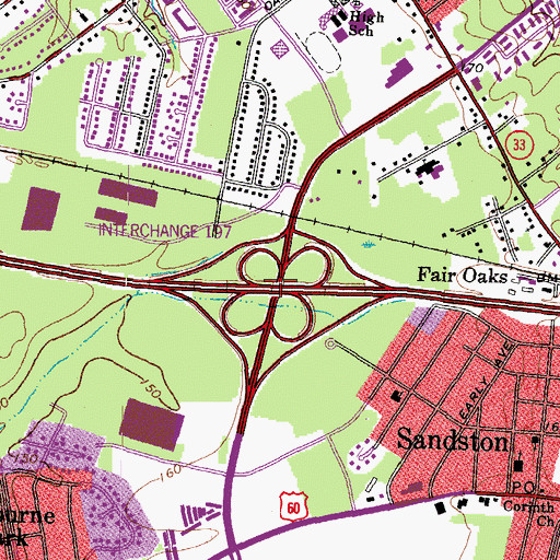 Topographic Map of Interchange 197, VA
