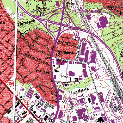 Topographic Map of Suburban Shopping Center, VA
