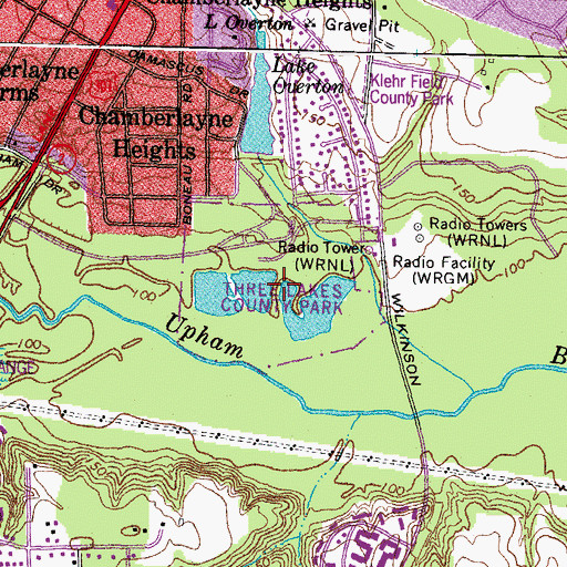 Topographic Map of Three Lakes Park, VA