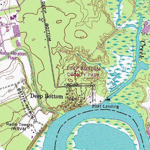 Topographic Map of Deep Bottom Park, VA