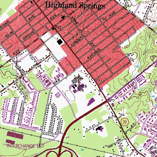 Topographic Map of Highland Springs High School, VA