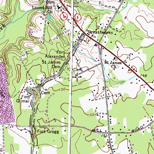 Topographic Map of Saint James School (historical), VA