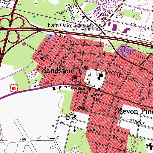 Topographic Map of Sandston Baptist Church, VA