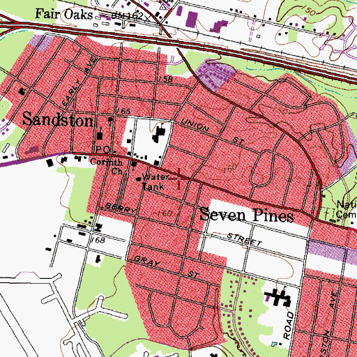 Topographic Map of Sandston Branch Henrico County Public Library, VA